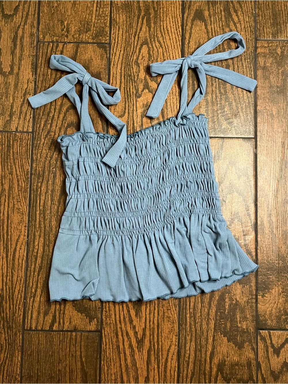 Altar'd State Light Blue Smocked Tie-Shoulder Tank